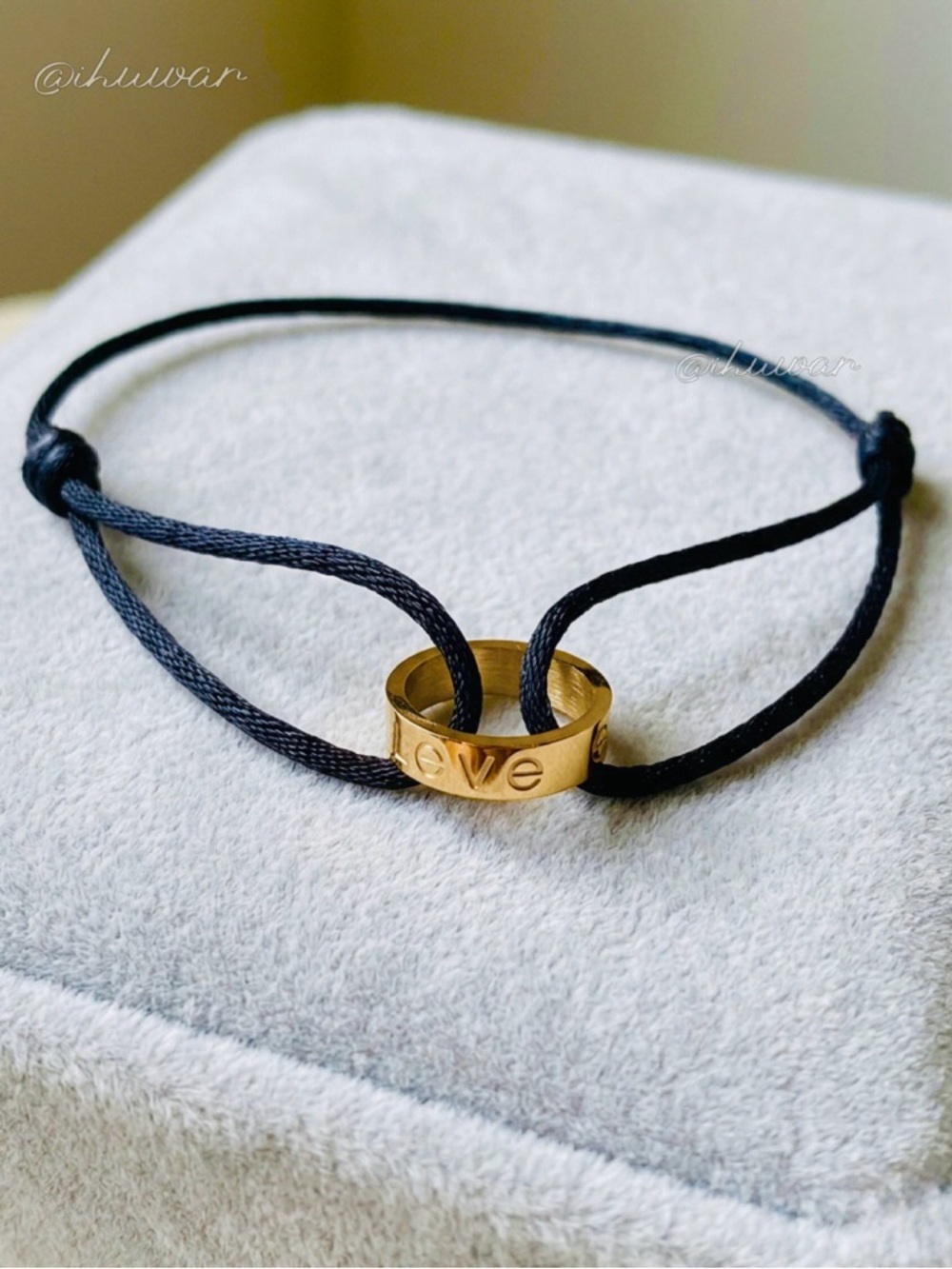 18K Gold Plated Unisex Black Cord Adjustable Screw Ring Bracelet